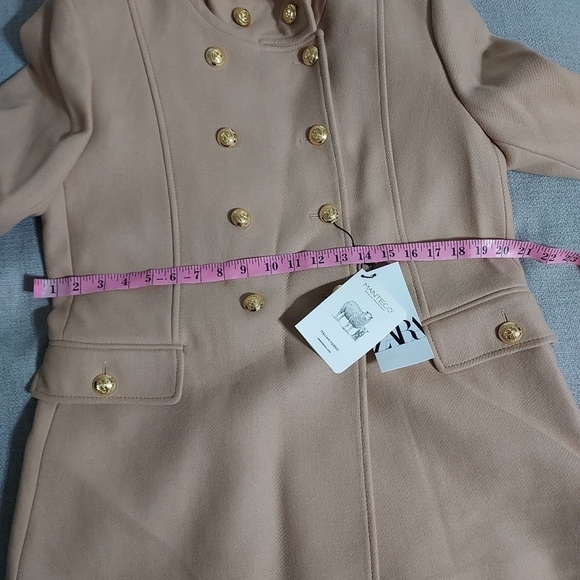 ZARA gold button wool blend coat Sz-XL - Picture 8 of 12